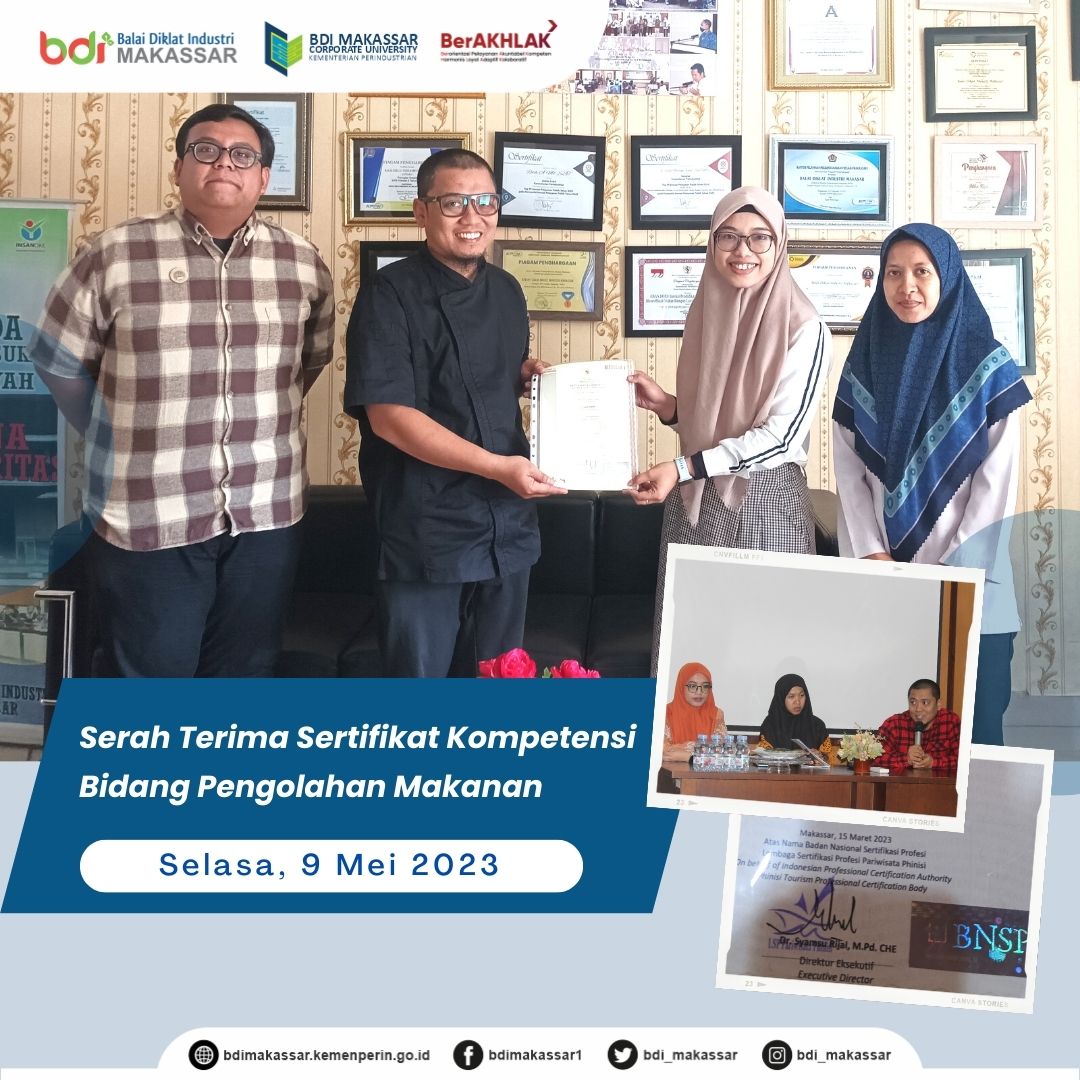Serah Terima Sertifikat Kompetensi Bidang Pengolahan Makanan